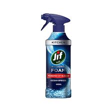 Jif Kitchen Hygienic Foam Degreasing Spray Ocean Breeze Scent With Bleach 450ml