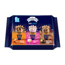 LONDON DAIRY MINIS PRALIANS,D.CHOCO,STRAWBERRY CONE 60ML