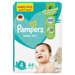 Pampers Baby-Dry Diapers With Aloe Vera Lotion Size 4 (9-14kg) (Jumbo Pack) 44 Pc