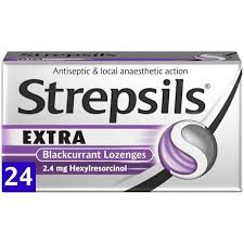 Strepsils Extra Lozenges Blackcurrant Flavor for Sore Throat 24 Per Pack