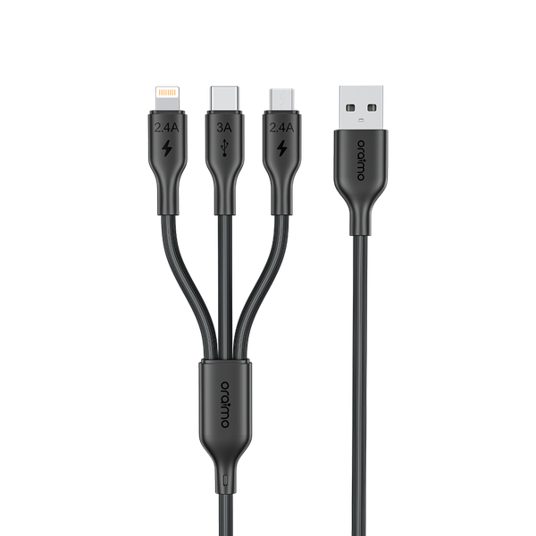 Oraimo Duraline 4 60w 3In1 1.2M Lightning, Micro USB & USB-C To USB Cable - Black