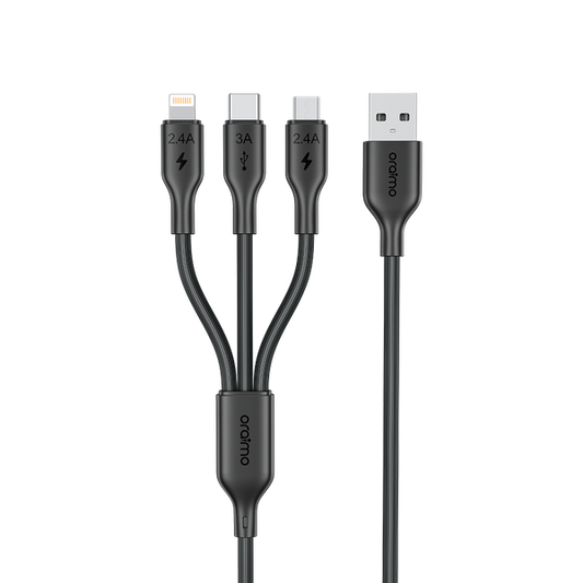 Oraimo Duraline 4 60w 3In1 1.2M Lightning, Micro USB & USB-C To USB Cable - Black