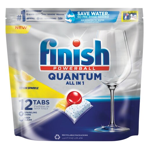 FINISH POWERBALL QUANTUM ALL IN ONE DISHWASHER TABLETS LEMON SPARKLE 12'S